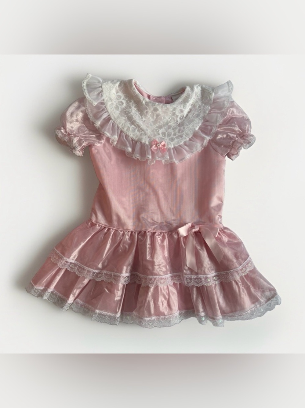 Vintage Pink Lace Sailor Collar Frill Party Mini Dress Coquette Kawaii Lolita